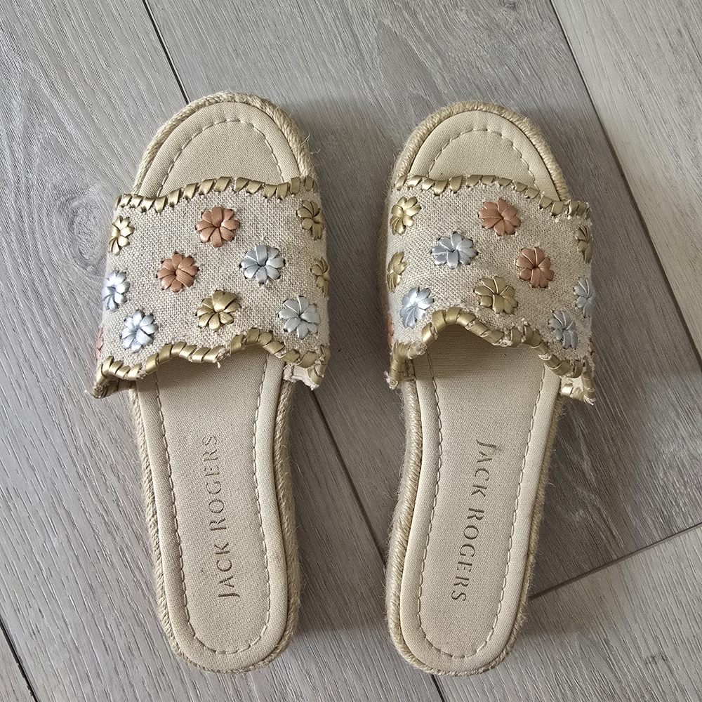 Jack Rogers Women's Sandals with Floral Accents - Cream and Gold